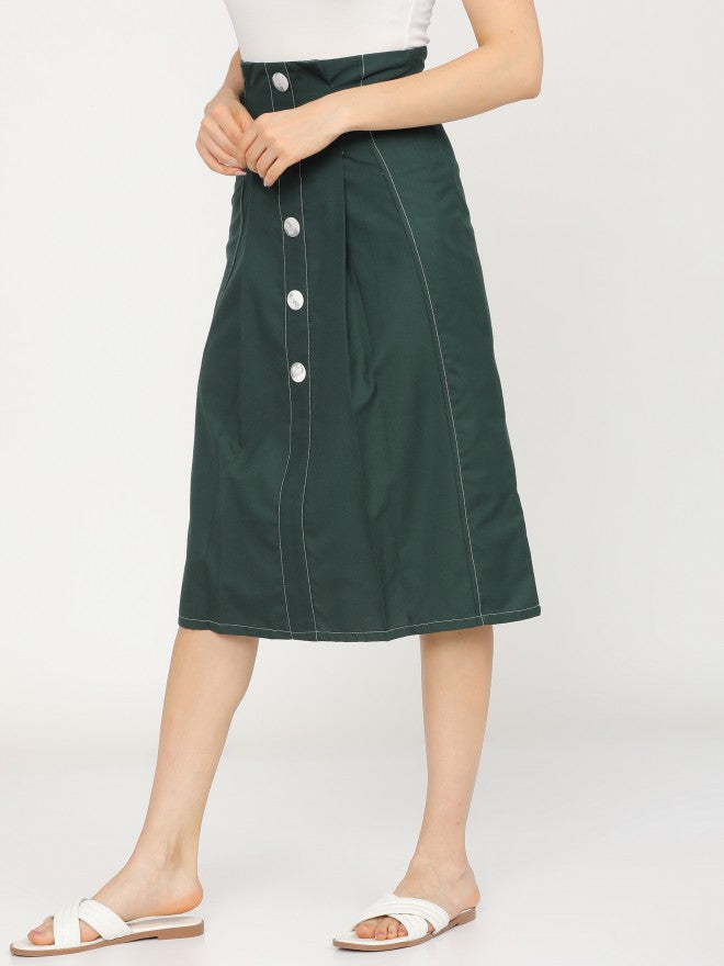 Tokyo Talkies Womens Green Pleated Midi Skirt - Green - Image 2