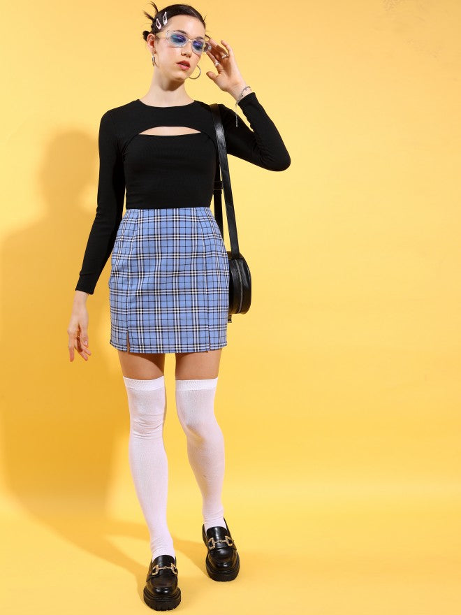 Tokyo Talkies Women Blue Mini Skirt - Blue - Image 2