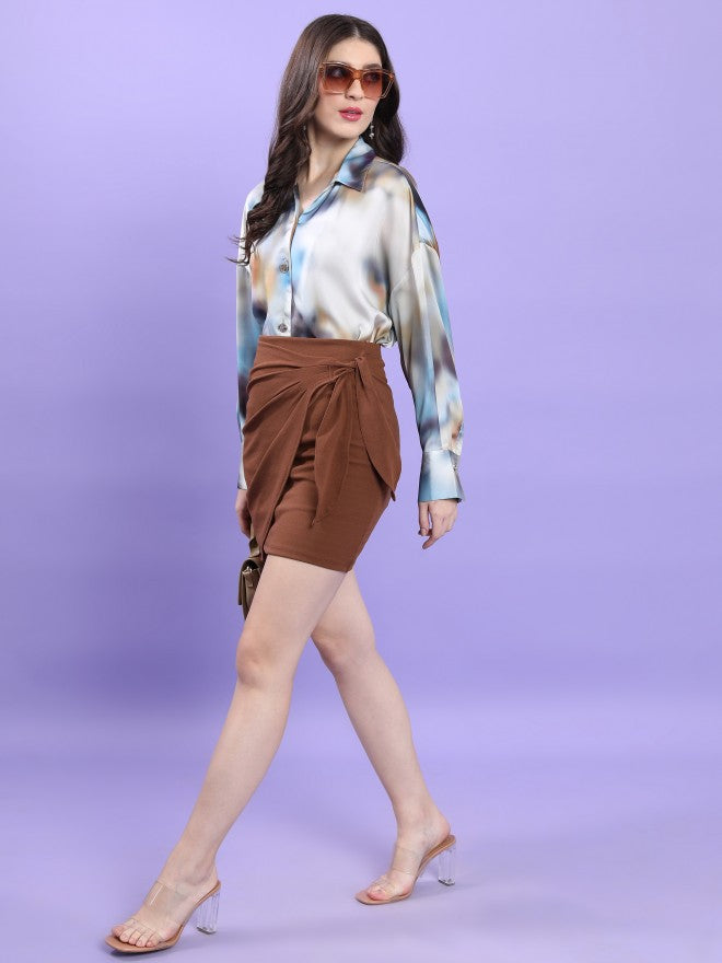Tokyo Talkies Women Brown Mini Skirt - Brown - Image 2