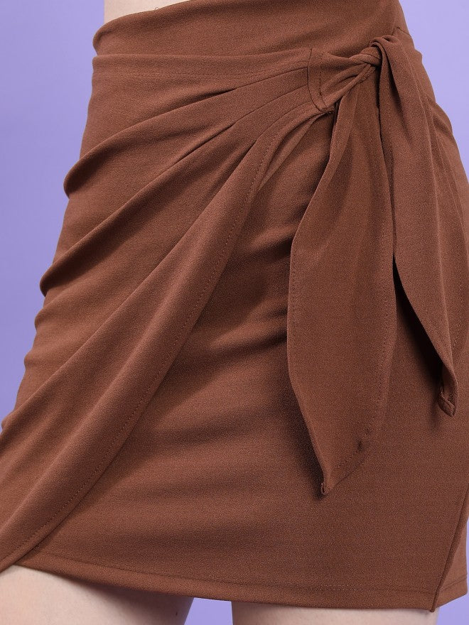 Tokyo Talkies Women Brown Mini Skirt - Brown - Image 5