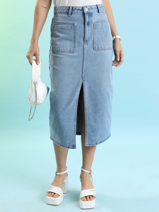 Tokyo Talkies Women Blue Midi Skirt - Blue - Image 1