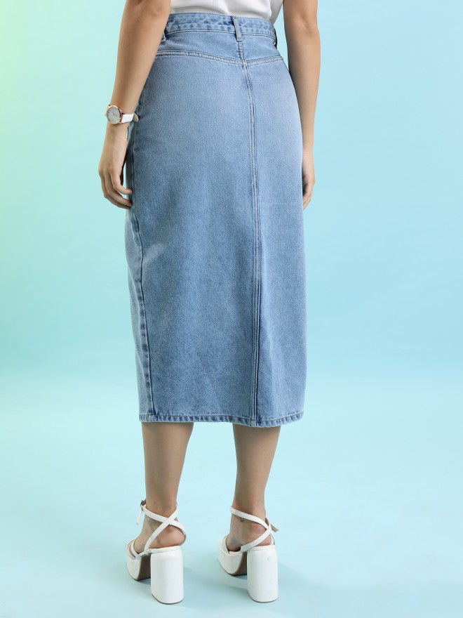 Tokyo Talkies Women Blue Midi Skirt - Blue - Image 3