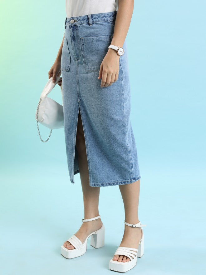 Tokyo Talkies Women Blue Midi Skirt - Blue - Image 4