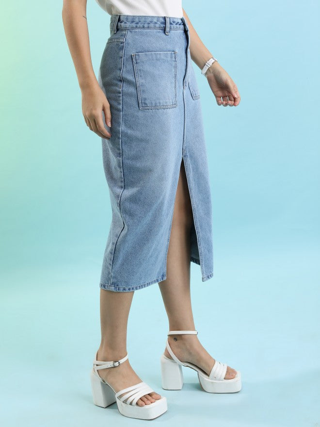 Tokyo Talkies Women Blue Midi Skirt - Blue - Image 6