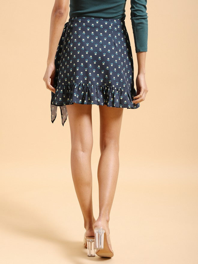 Tokyo Talkies Women Navy Wrap Mini Skirt - Navy Blue - Image 3