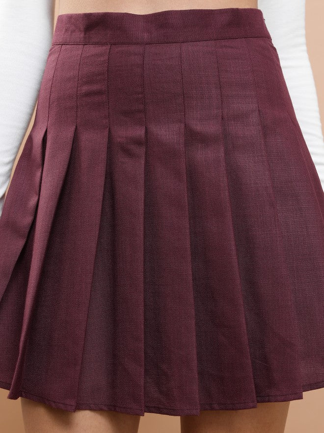 Tokyo Talkies Women Burgundy Mini Skirt - Burgundy - Image 5