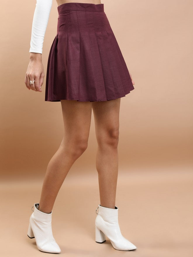 Tokyo Talkies Women Burgundy Mini Skirt - Burgundy - Image 6