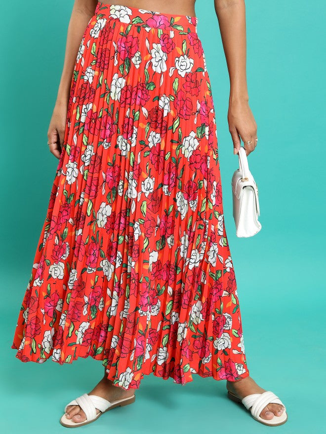 Tokyo Talkies Women Orange/Pink/Multi Maxi Skirt - Orange - Image 1