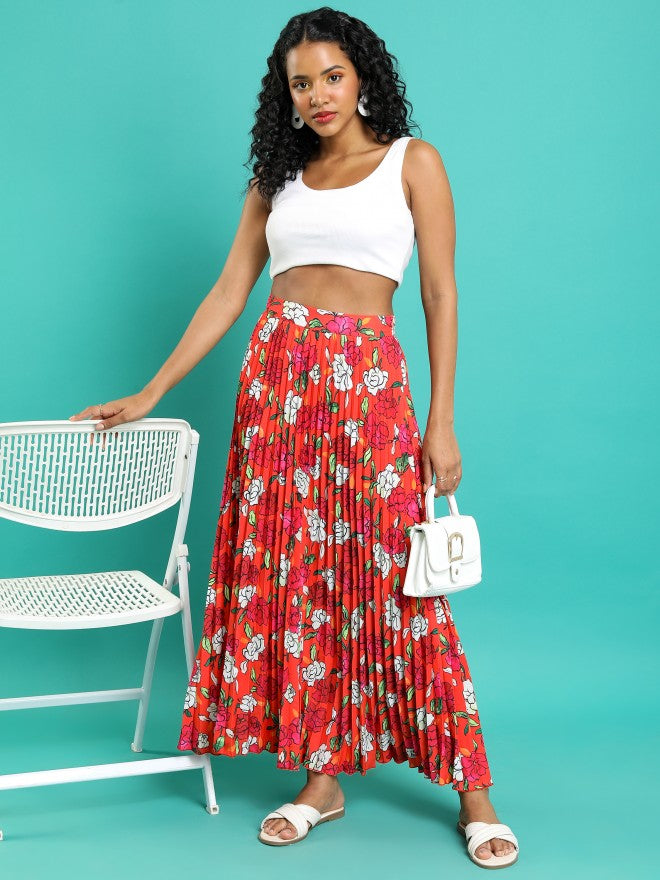 Tokyo Talkies Women Orange/Pink/Multi Maxi Skirt - Orange - Image 2