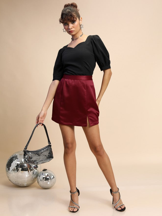 Tokyo Talkies Women Maroon Mini Skirt - Maroon - Image 2