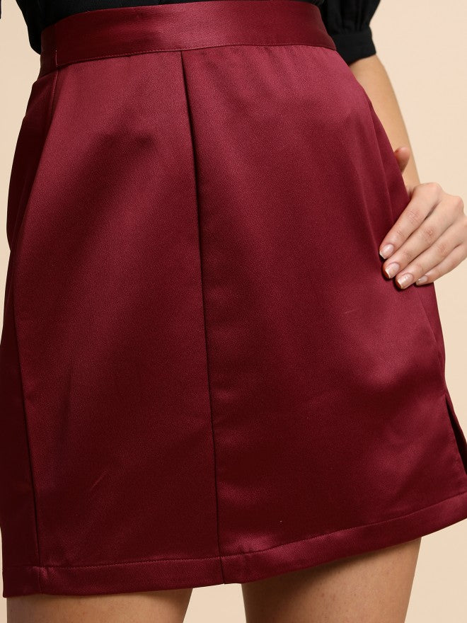 Tokyo Talkies Women Maroon Mini Skirt - Maroon - Image 5