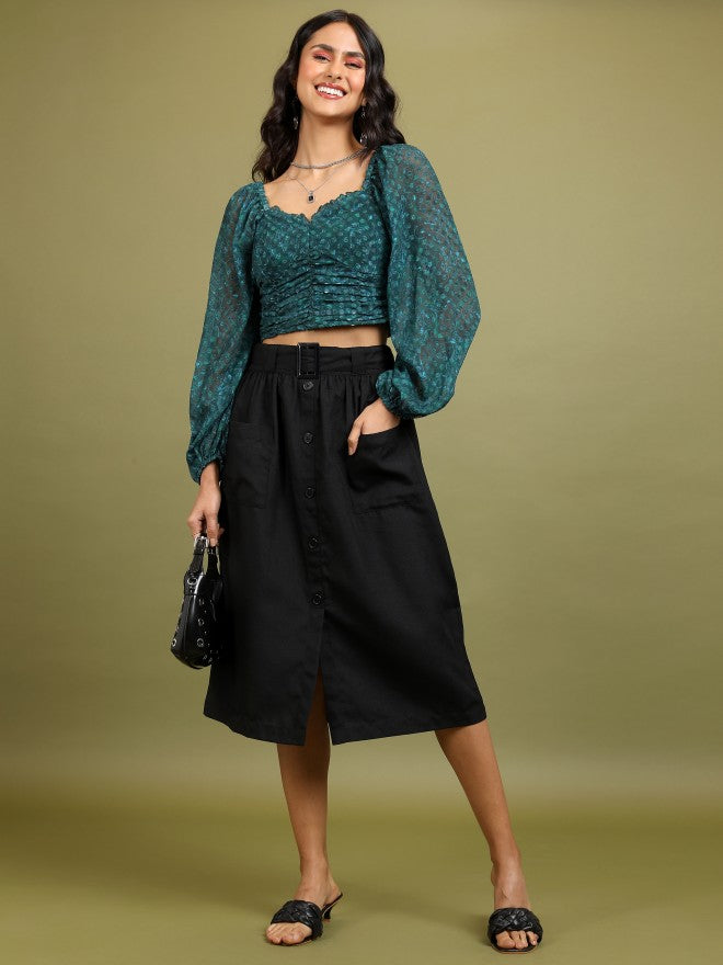 Tokyo Talkies Women Black A-Line Midi Skirt - Black - Image 2