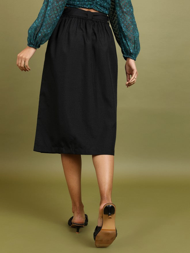 Tokyo Talkies Women Black A-Line Midi Skirt - Black - Image 3