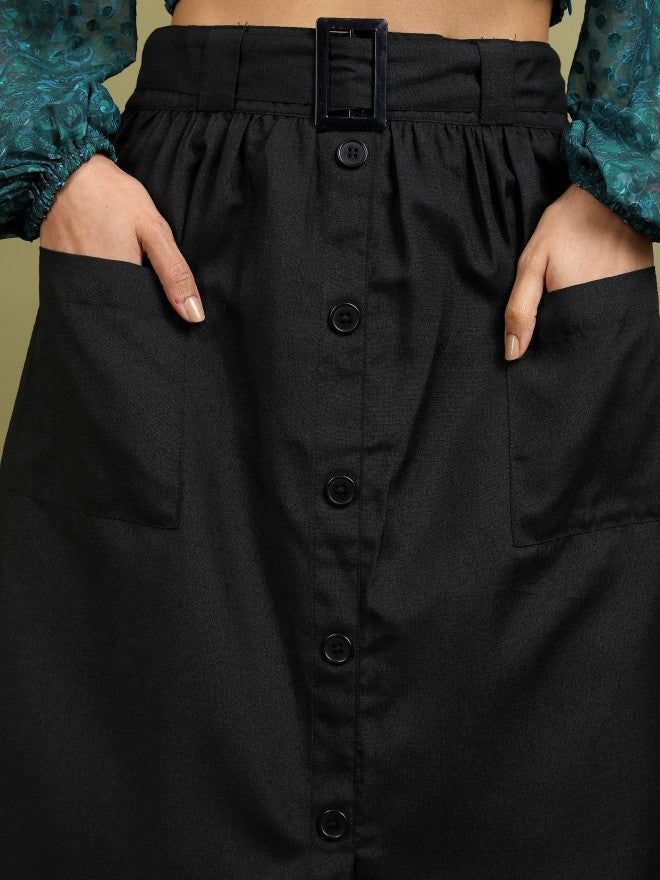 Tokyo Talkies Women Black A-Line Midi Skirt - Black - Image 5
