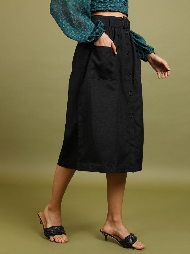 Tokyo Talkies Women Black A-Line Midi Skirt - Black - Image 6