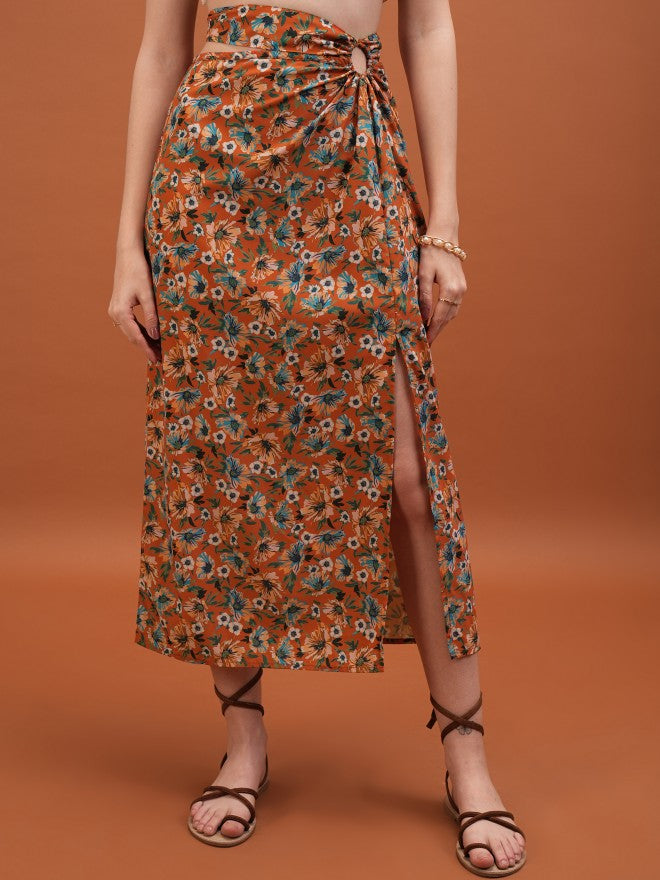 Tokyo Talkies Women Orange Maxi Skirt - Orange - Image 1