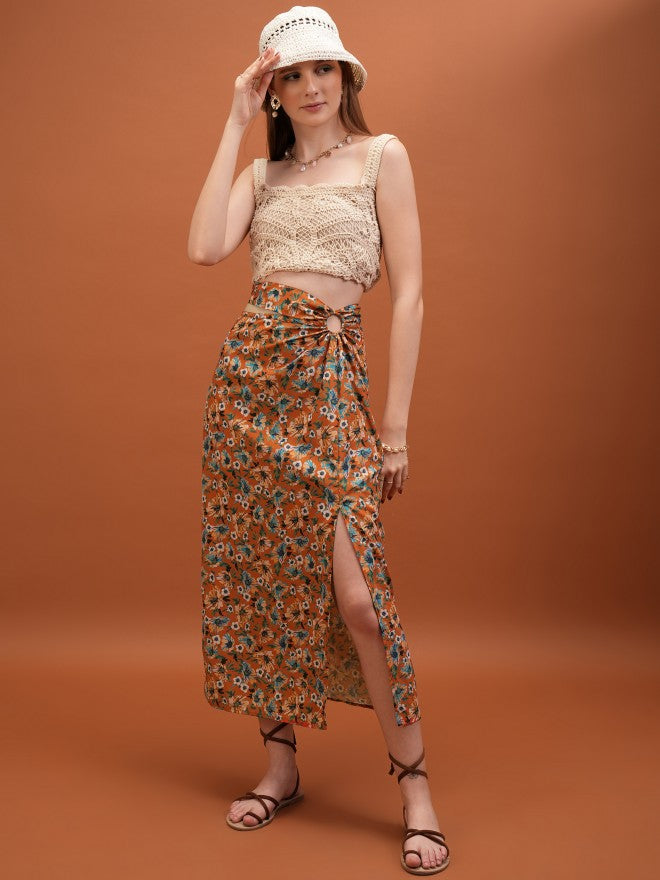 Tokyo Talkies Women Orange Maxi Skirt - Orange - Image 2