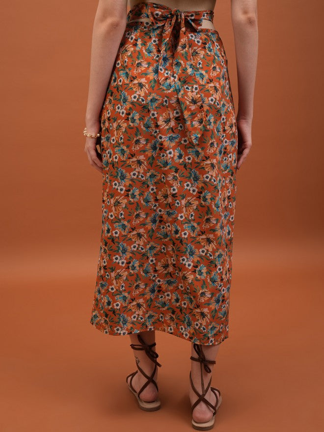 Tokyo Talkies Women Orange Maxi Skirt - Orange - Image 3