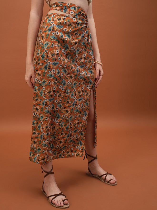Tokyo Talkies Women Orange Maxi Skirt - Orange - Image 6