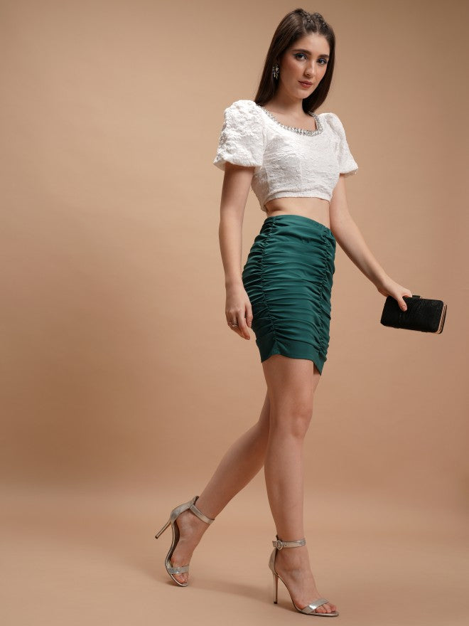 Tokyo Talkies Women Green Mini Skirt - Green - Image 2