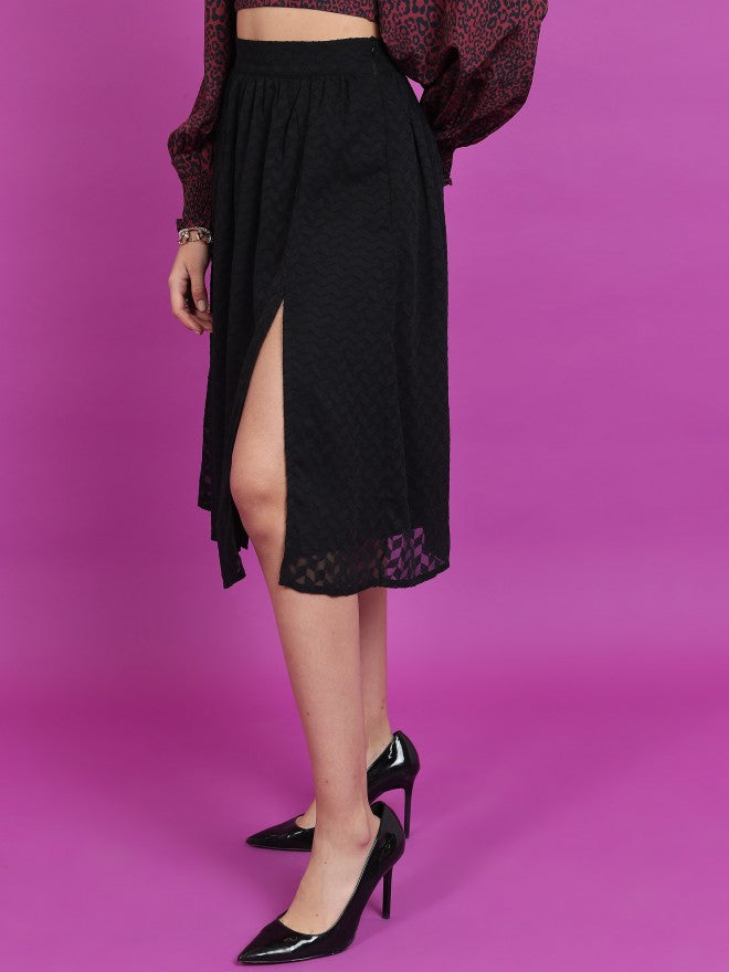 Tokyo Talkies Women Black Knee Length Skirt - Black - Image 4