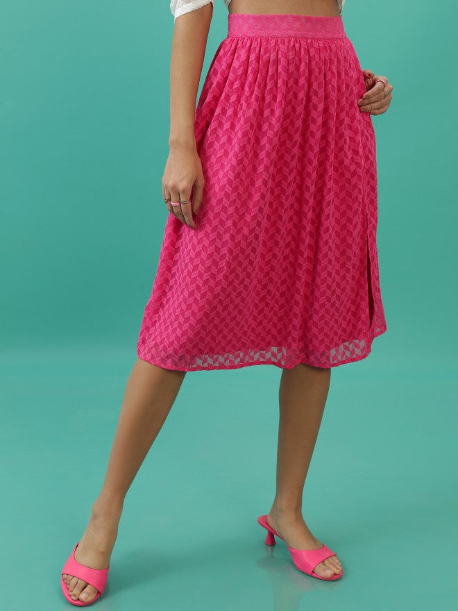 Tokyo Talkies Women Pink Midi Skirt - Pink - Image 6