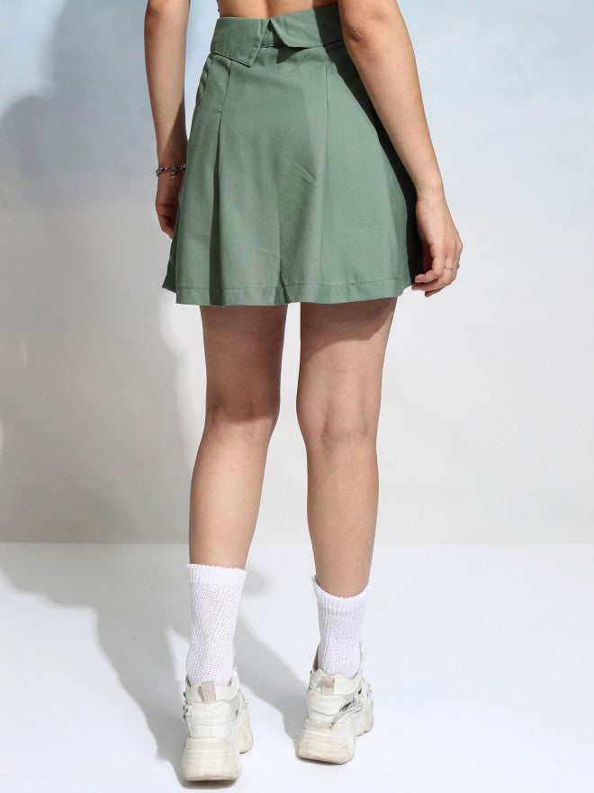 Tokyo Talkies Women Green Mini Skirt - Green - Image 3