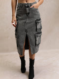 Tokyo Talkies Women Grey Knee Length Skirt - Grey - Image 1