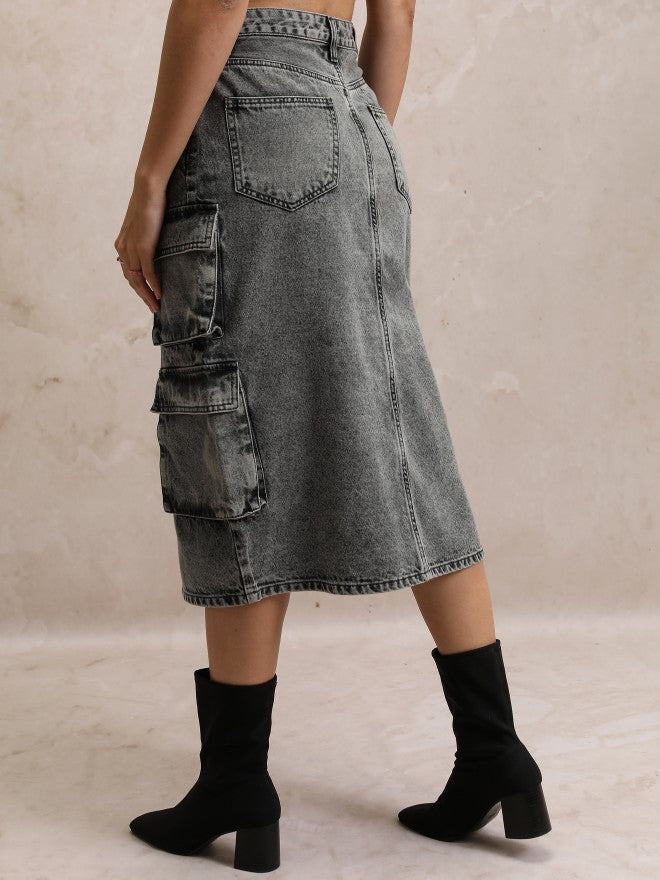 Tokyo Talkies Women Grey Knee Length Skirt - Grey - Image 3