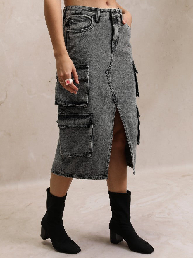 Tokyo Talkies Women Grey Knee Length Skirt - Grey - Image 6