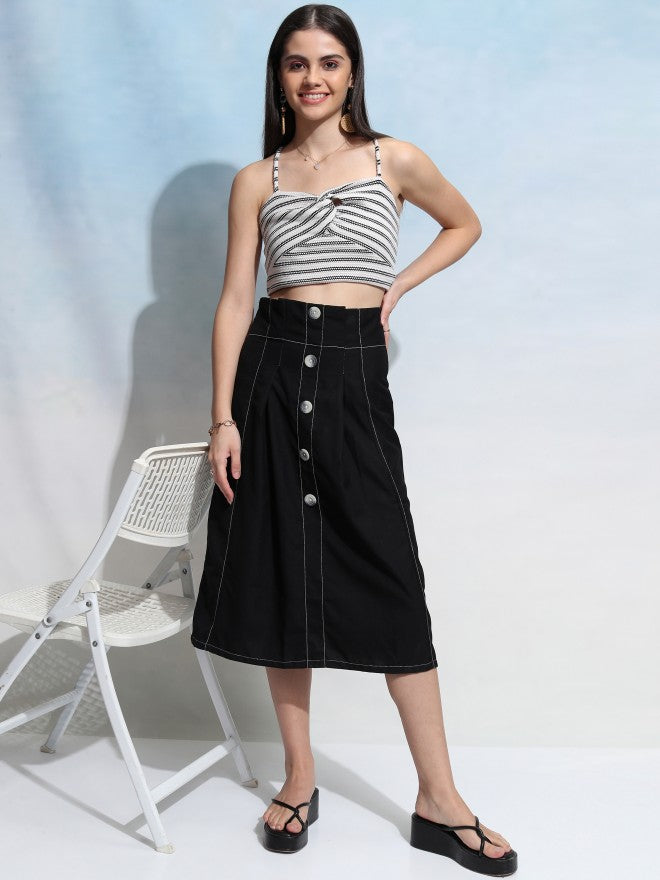 Tokyo Talkies Women Black Midi Skirt - Black - Image 1