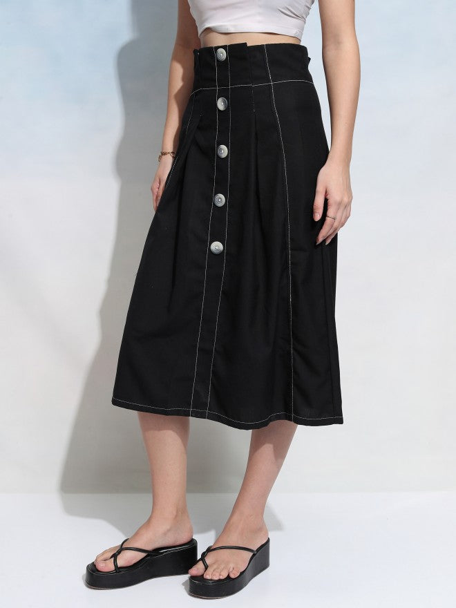 Tokyo Talkies Women Black Midi Skirt - Black - Image 4