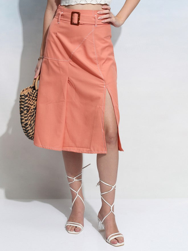 Tokyo Talkies Women Orange Midi Skirt - Orange - Image 1