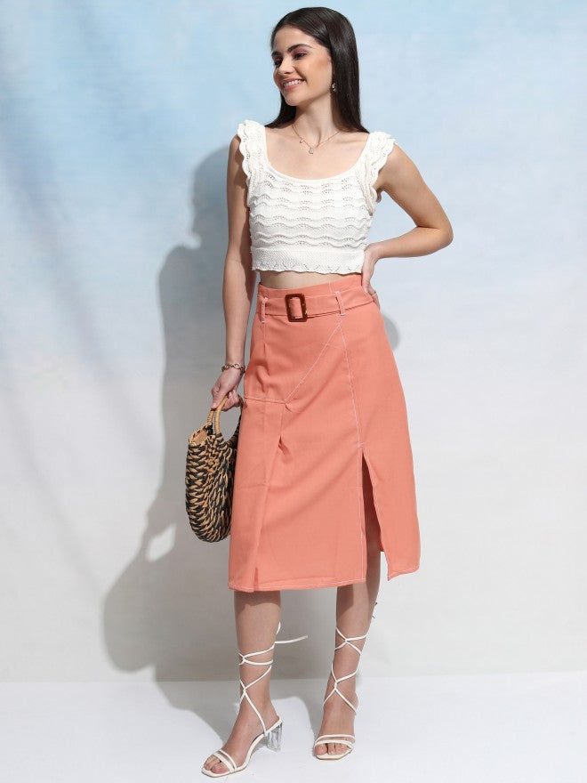 Tokyo Talkies Women Orange Midi Skirt - Orange - Image 2