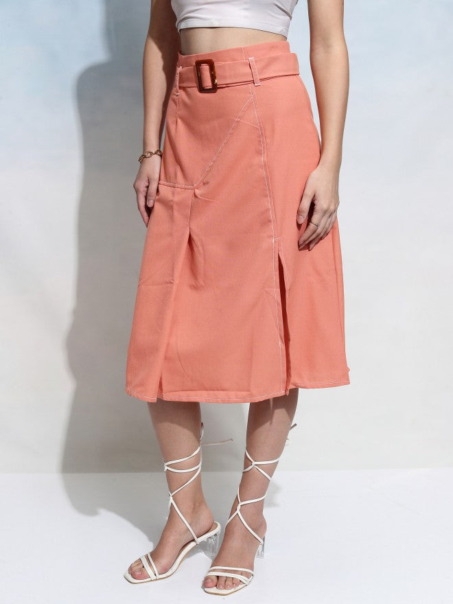 Tokyo Talkies Women Orange Midi Skirt - Orange - Image 4