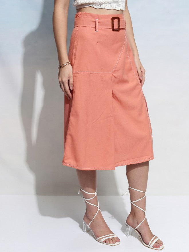 Tokyo Talkies Women Orange Midi Skirt - Orange - Image 6