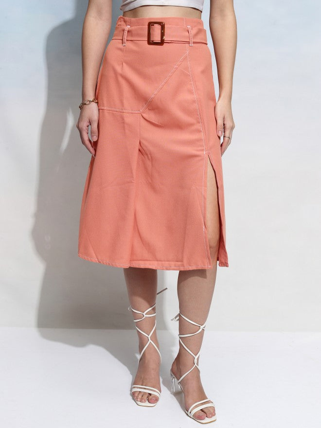 Tokyo Talkies Women Orange Midi Skirt - Orange - Image 7