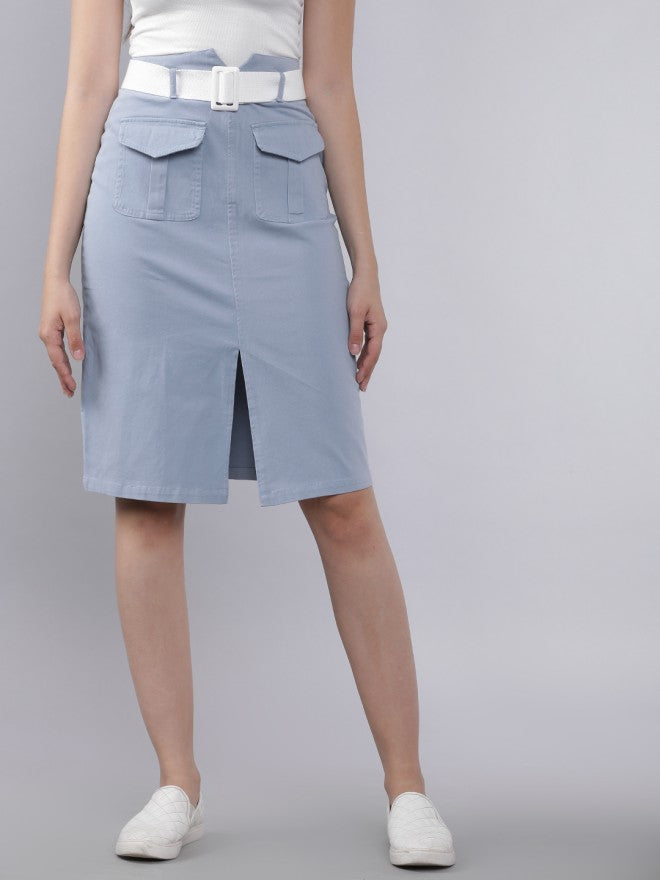 Tokyo Talkies Women Blue Knee Length Skirt - Blue - Image 1