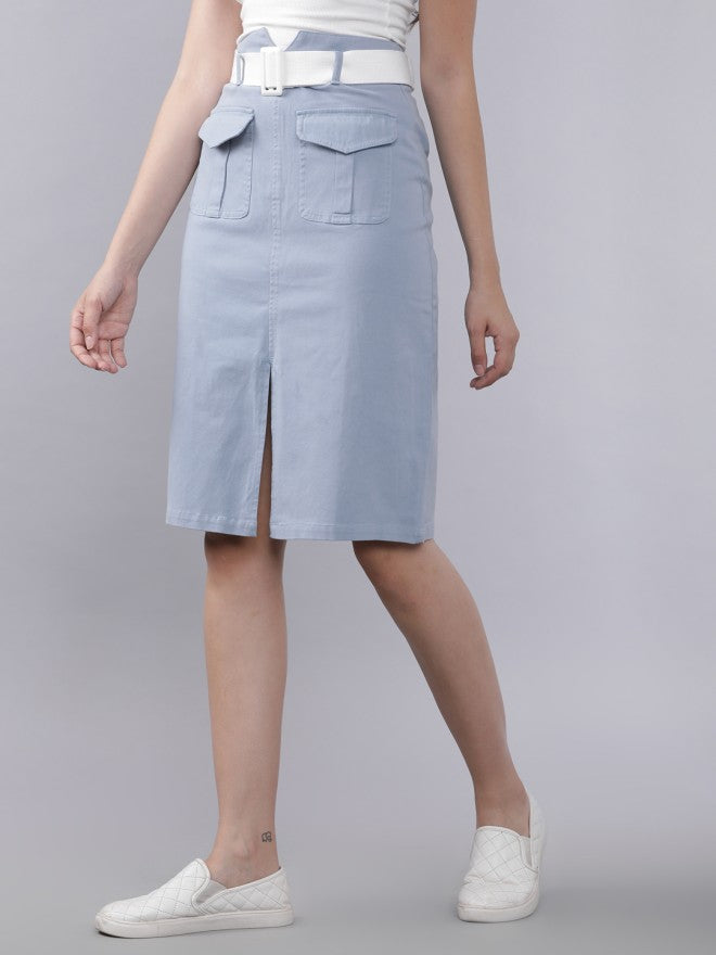 Tokyo Talkies Women Blue Knee Length Skirt - Blue - Image 2