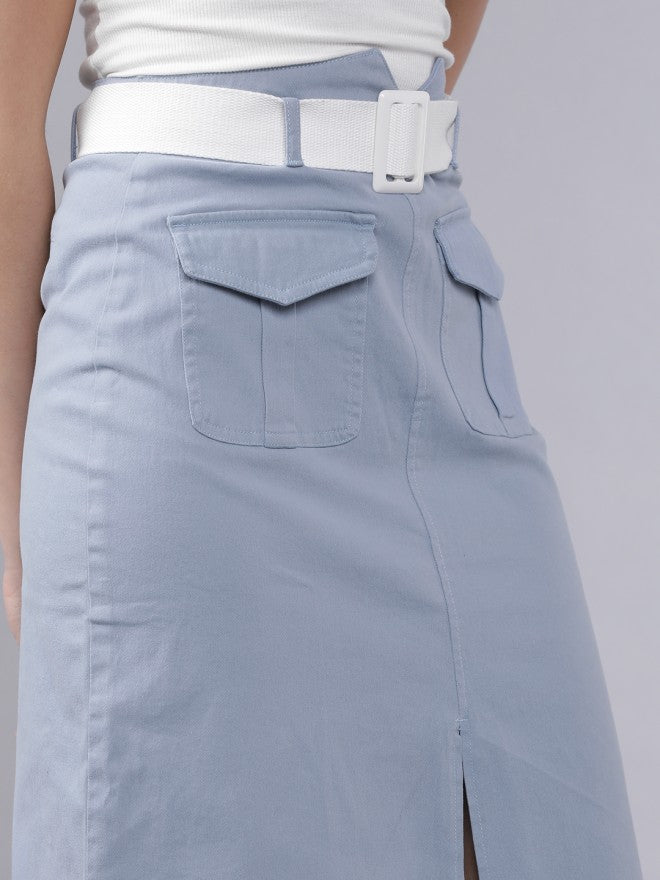 Tokyo Talkies Women Blue Knee Length Skirt - Blue - Image 4