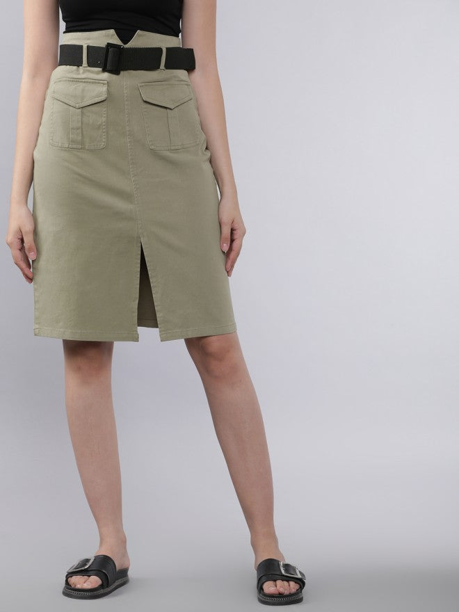Tokyo Talkies Women Grey Knee Length Skirt - Grey - Image 1