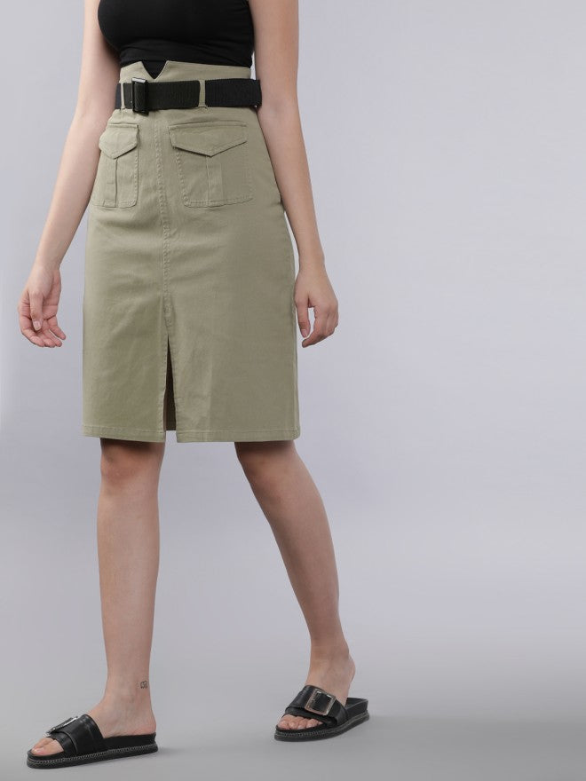 Tokyo Talkies Women Grey Knee Length Skirt - Grey - Image 2