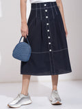 Tokyo Talkies Women Navy Blue Midi Skirt - Navy Blue - Image 1