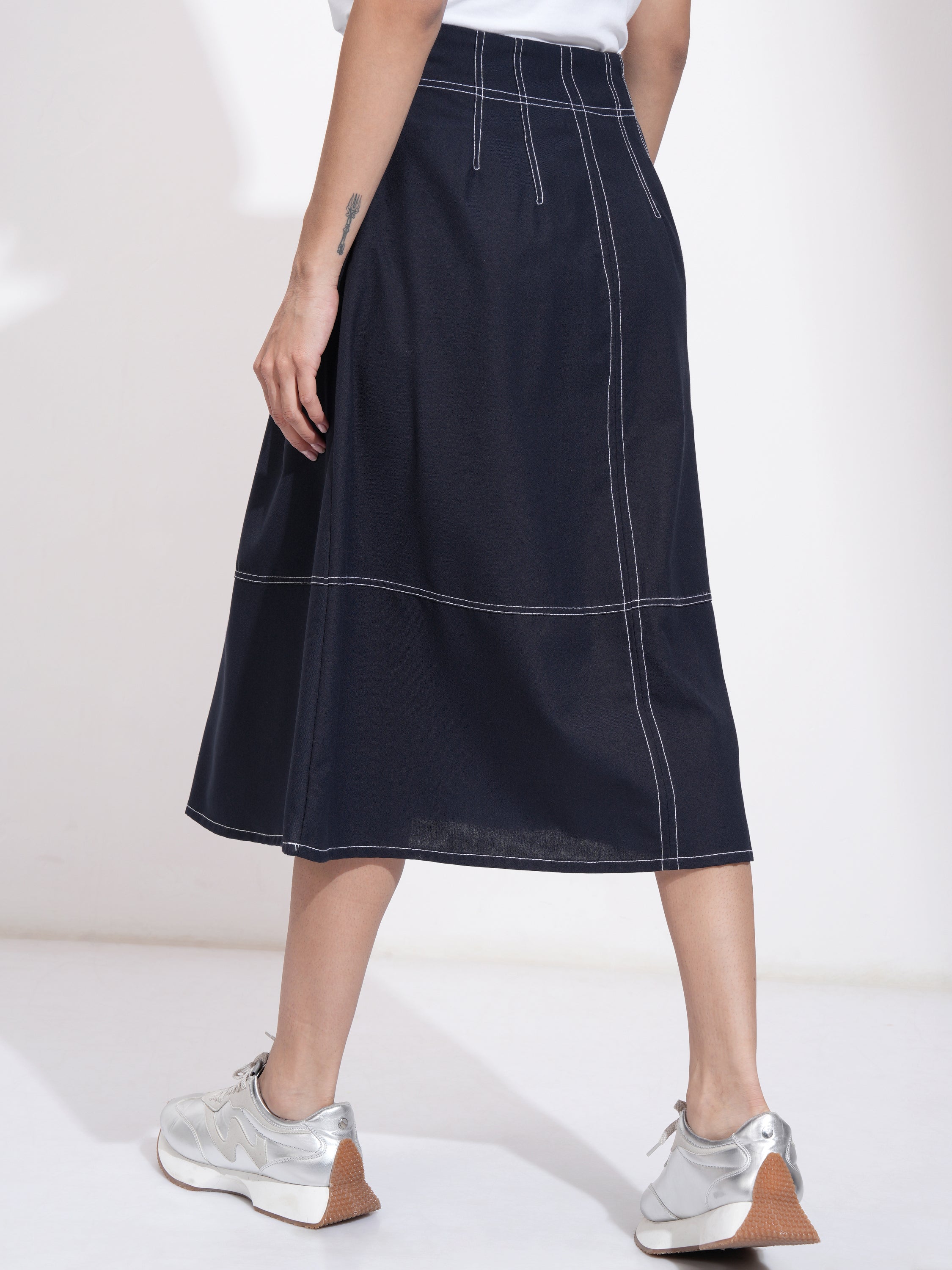 Tokyo Talkies Women Navy Blue Midi Skirt - Navy Blue - Image 3
