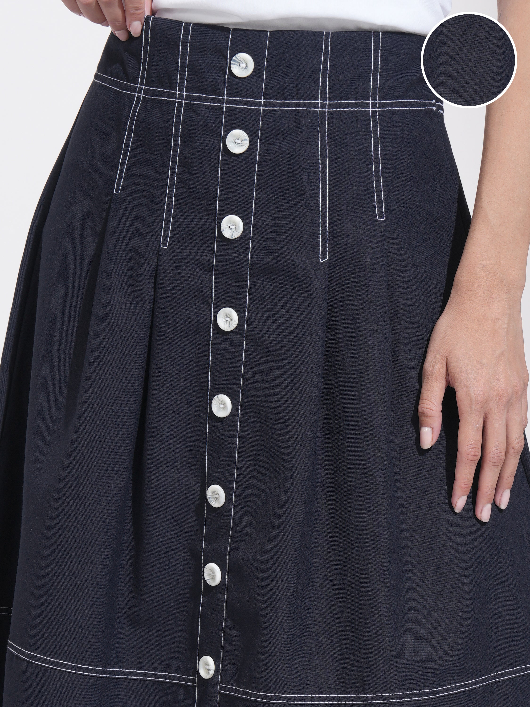 Tokyo Talkies Women Navy Blue Midi Skirt - Navy Blue - Image 5
