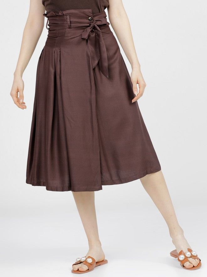Tokyo Talkies Women Brown Midi Skirt - Brown - Image 1