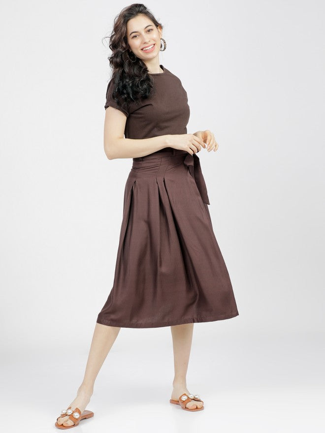 Tokyo Talkies Women Brown Midi Skirt - Brown - Image 5