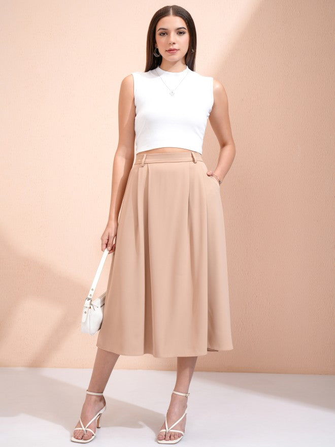 Tokyo Talkies Women Beige Midi Skirt - Beige - Image 2