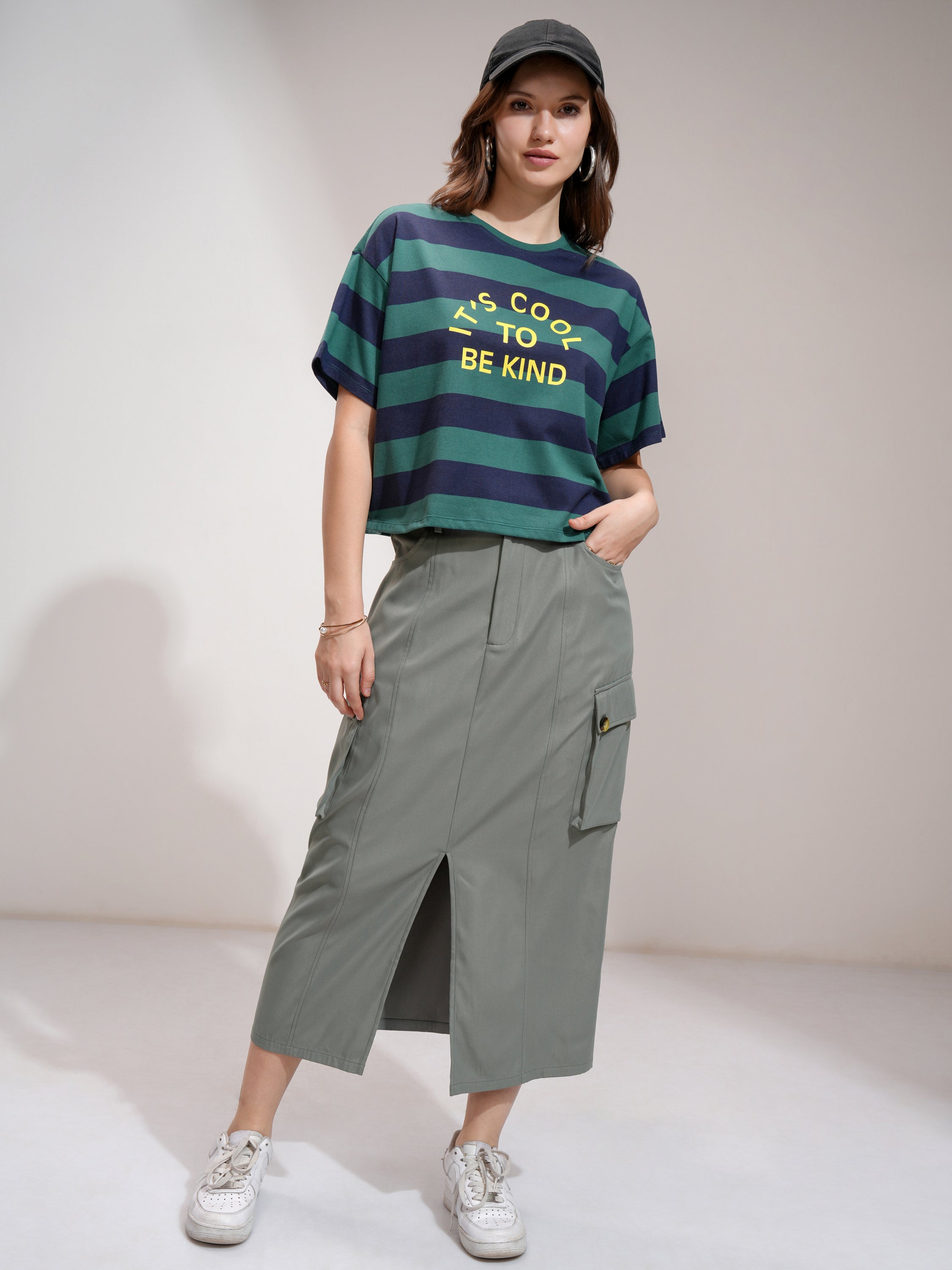 Tokyo Talkies Women Olive Midi Skirt - Olive - Image 2