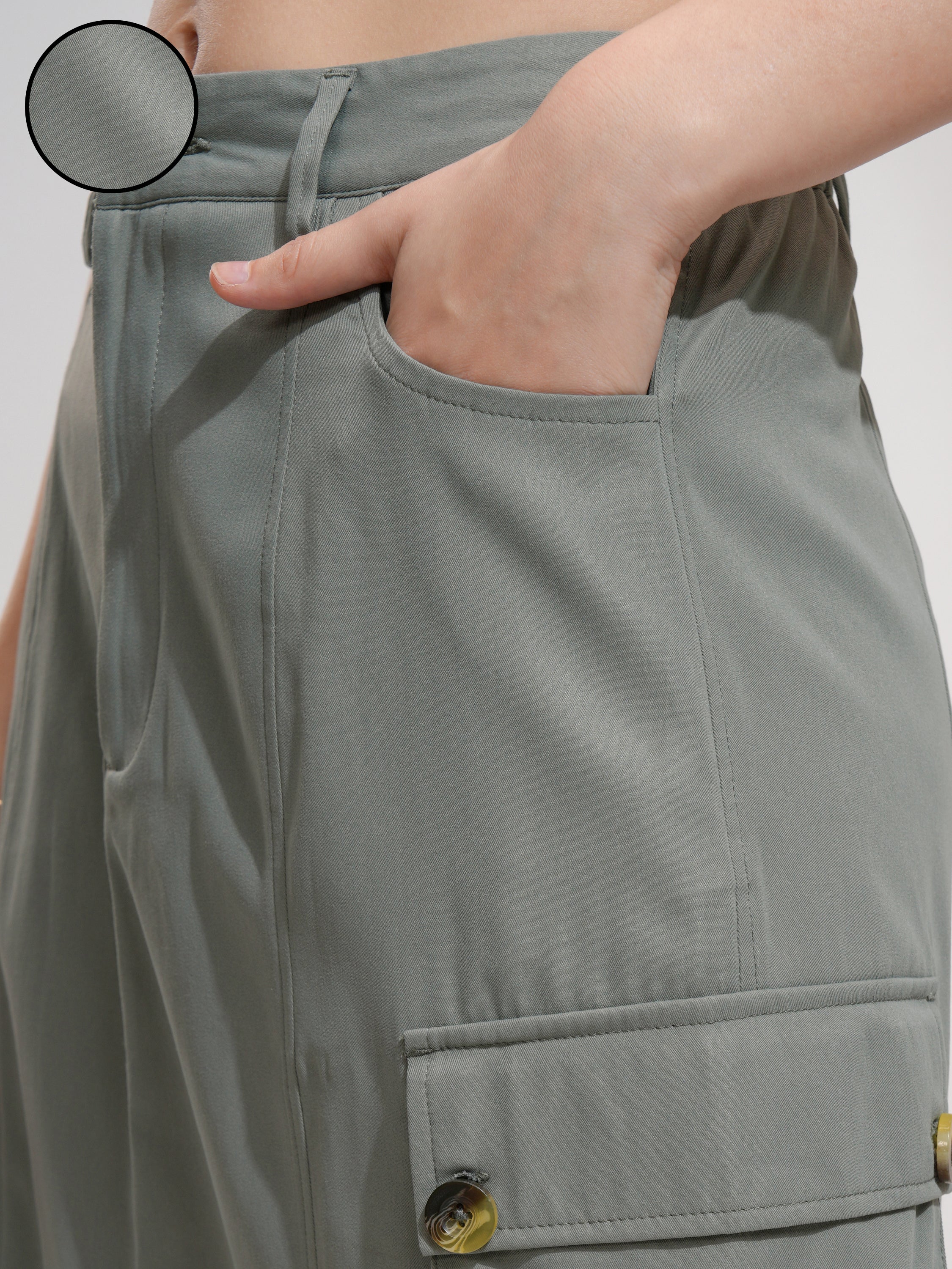 Tokyo Talkies Women Olive Midi Skirt - Olive - Image 5